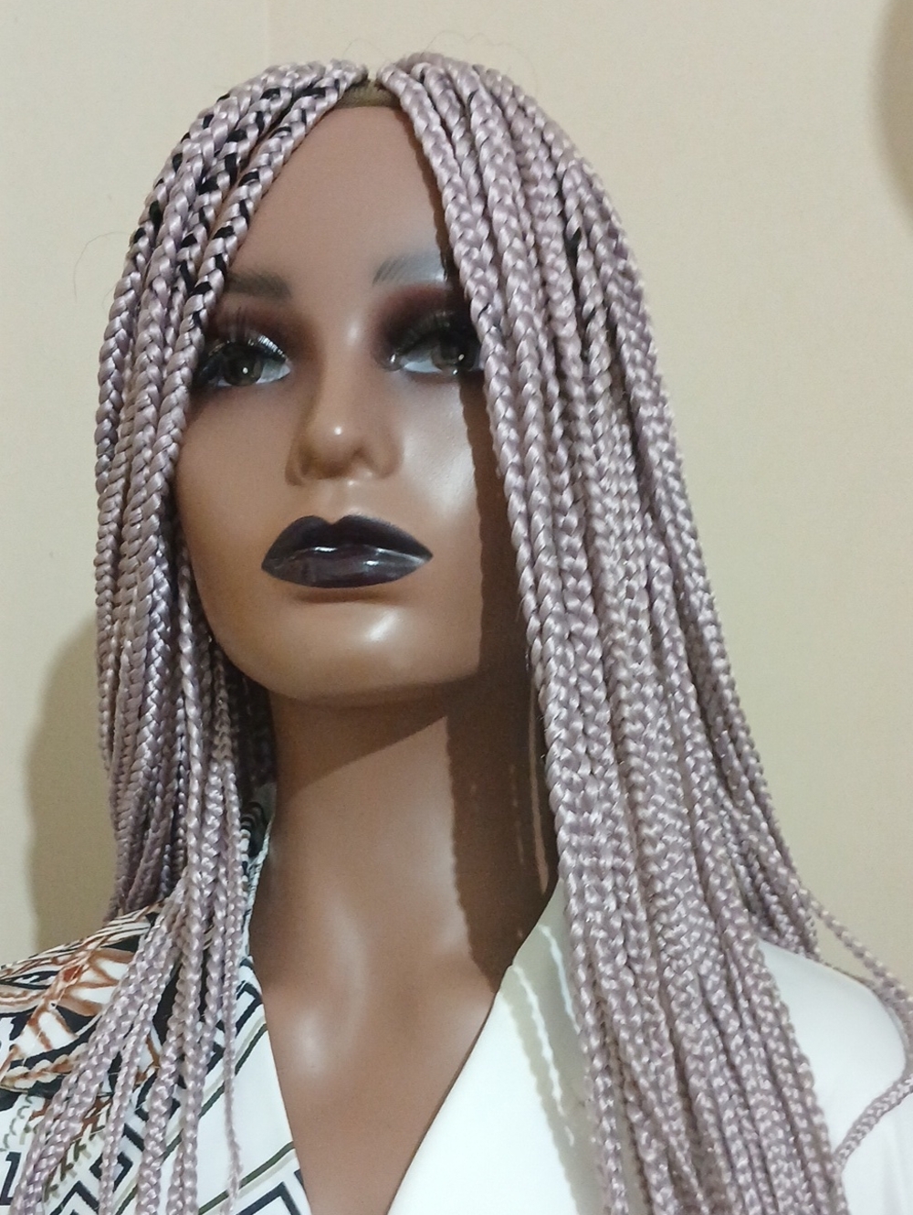Synthetic Box Braids Wig in Dusty Pink - Unbranded